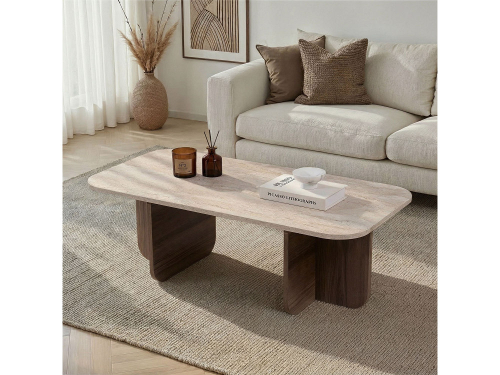 Mesa baja de madera "Akira" - 120 x 60 x 41 cm - Travertino