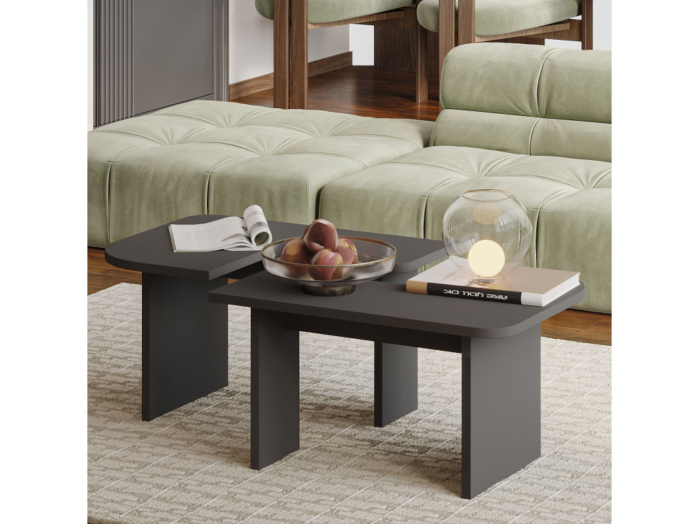 Juego de mesa baja de madera "Iris" - 90 x 45 x 35 cm - Gris antracita