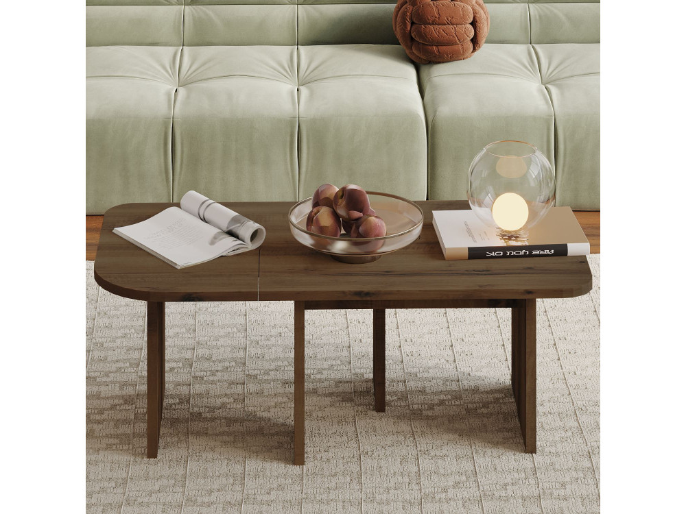 Juego de mesa baja de madera "Iris" - 90 x 45 x 35 cm - Marrón