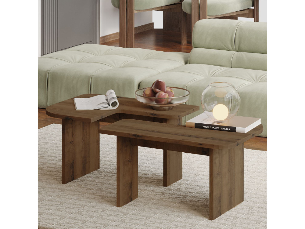 Juego de mesa baja de madera "Iris" - 90 x 45 x 35 cm - Marrón