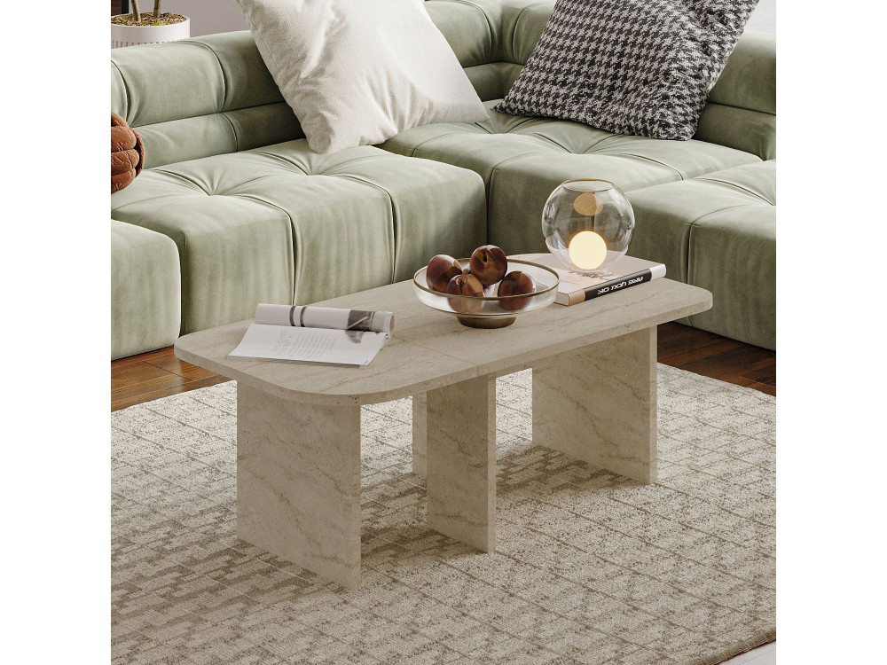 Juego de mesa baja de madera "Iris" - 90 x 45 x 35 cm - Travertino