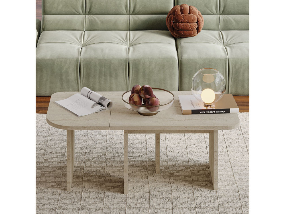 Juego de mesa baja de madera "Iris" - 90 x 45 x 35 cm - Travertino
