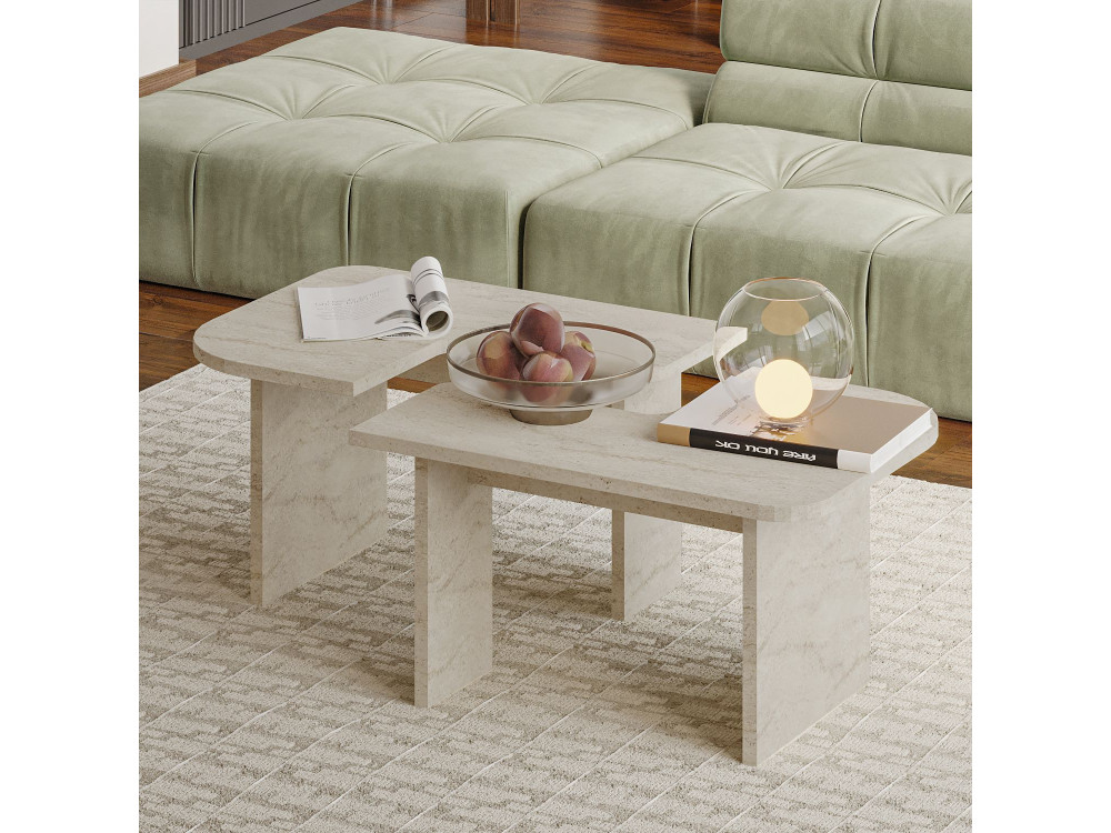 Juego de mesa baja de madera "Iris" - 90 x 45 x 35 cm - Travertino