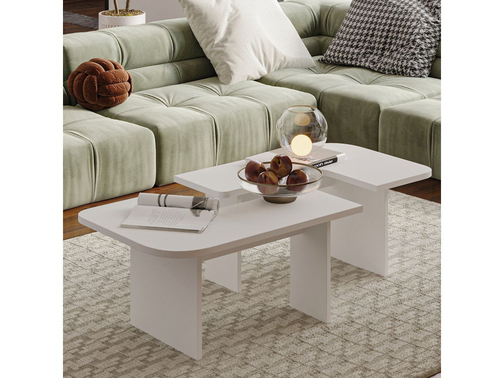 Juego de mesa baja de madera "Iris" - 90 x 45 x 35 cm - Blanco