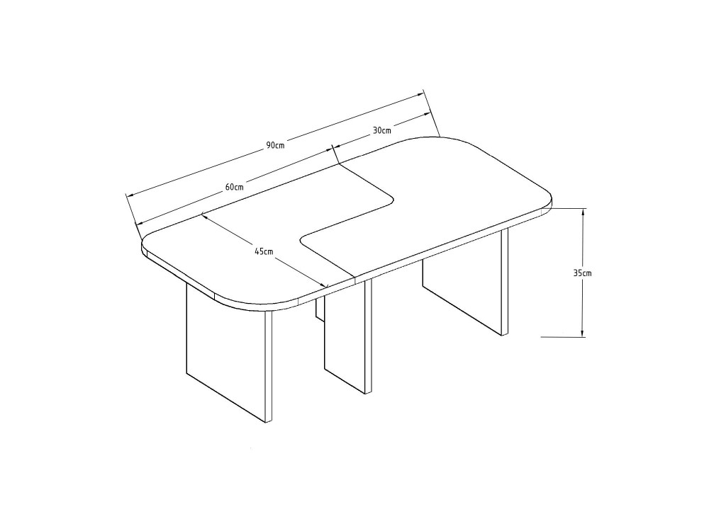 Juego de mesa baja de madera "Iris" - 90 x 45 x 35 cm - Blanco