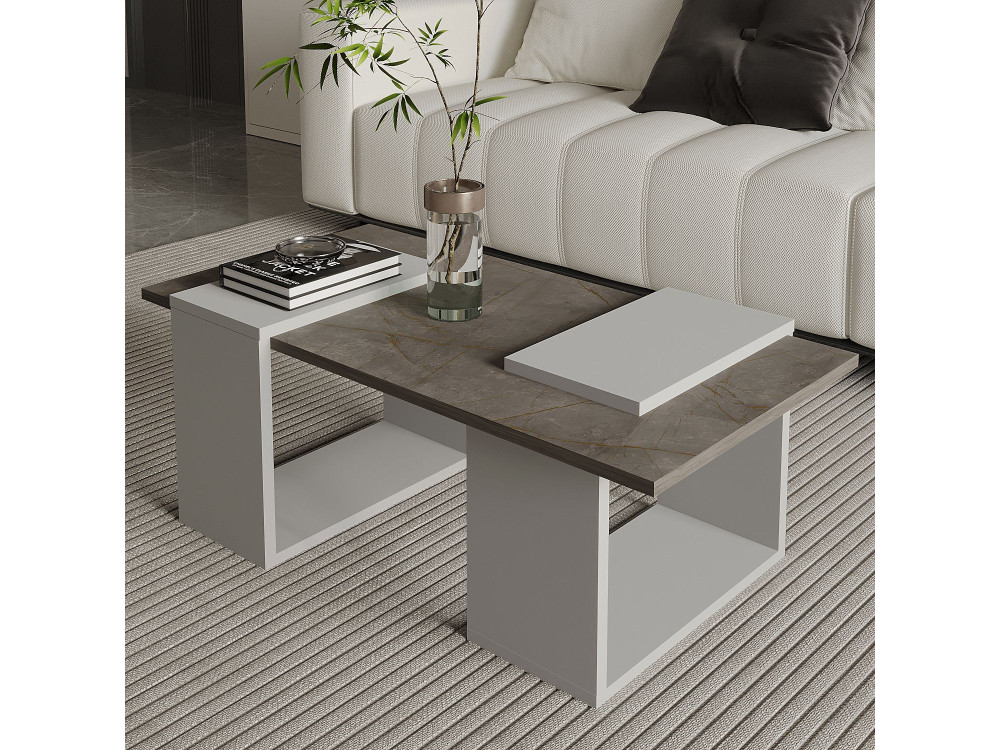 Mesa baja de madera "Matris" - 90 x 46 x 37 cm - Gris