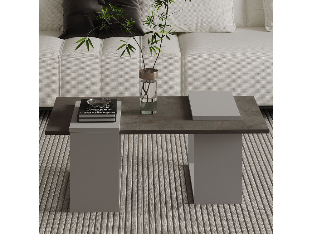 Mesa baja de madera "Matris" - 90 x 46 x 37 cm - Gris