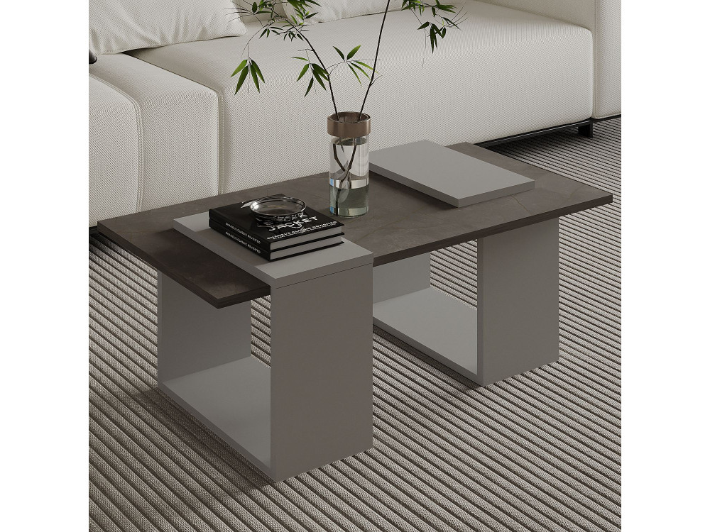 Mesa baja de madera "Matris" - 90 x 46 x 37 cm - Gris