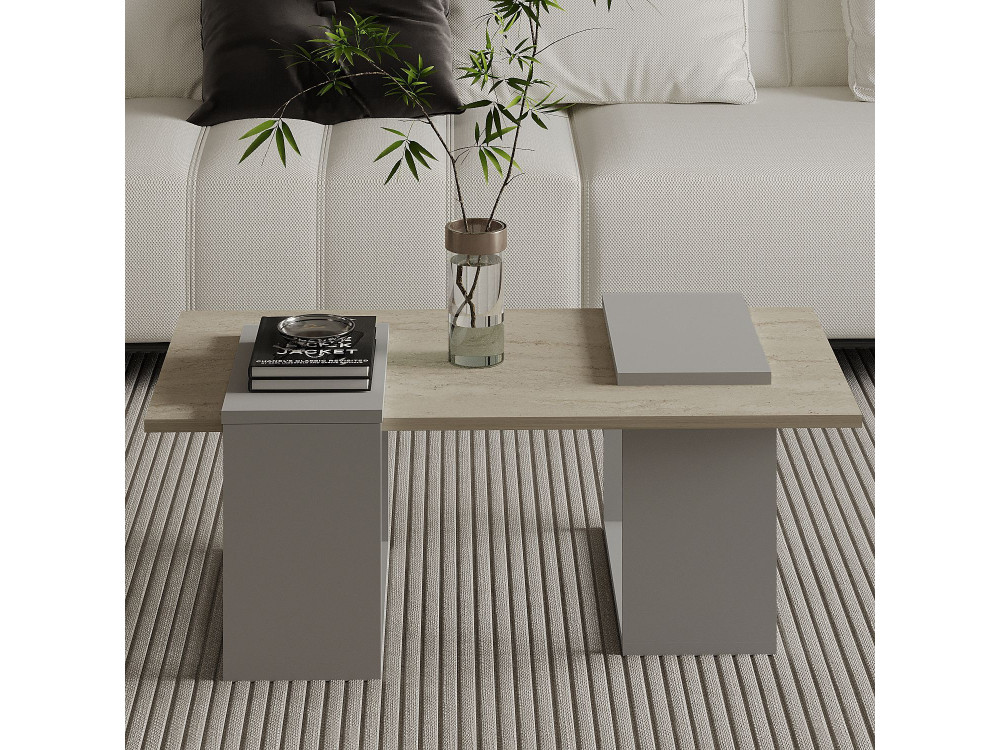 Mesa baja de madera "Matris" - 90 x 46 x 37 cm - Travertino