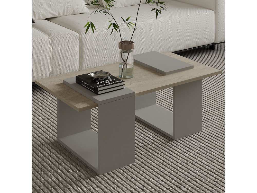 Mesa baja de madera "Matris" - 90 x 46 x 37 cm - Travertino