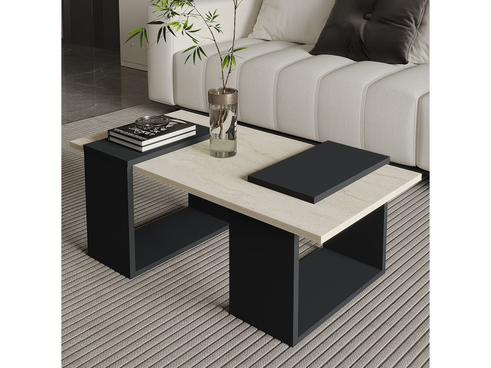 Mesa baja de madera "Matris" - 90 x 46 x 37 cm - Gris antracita
