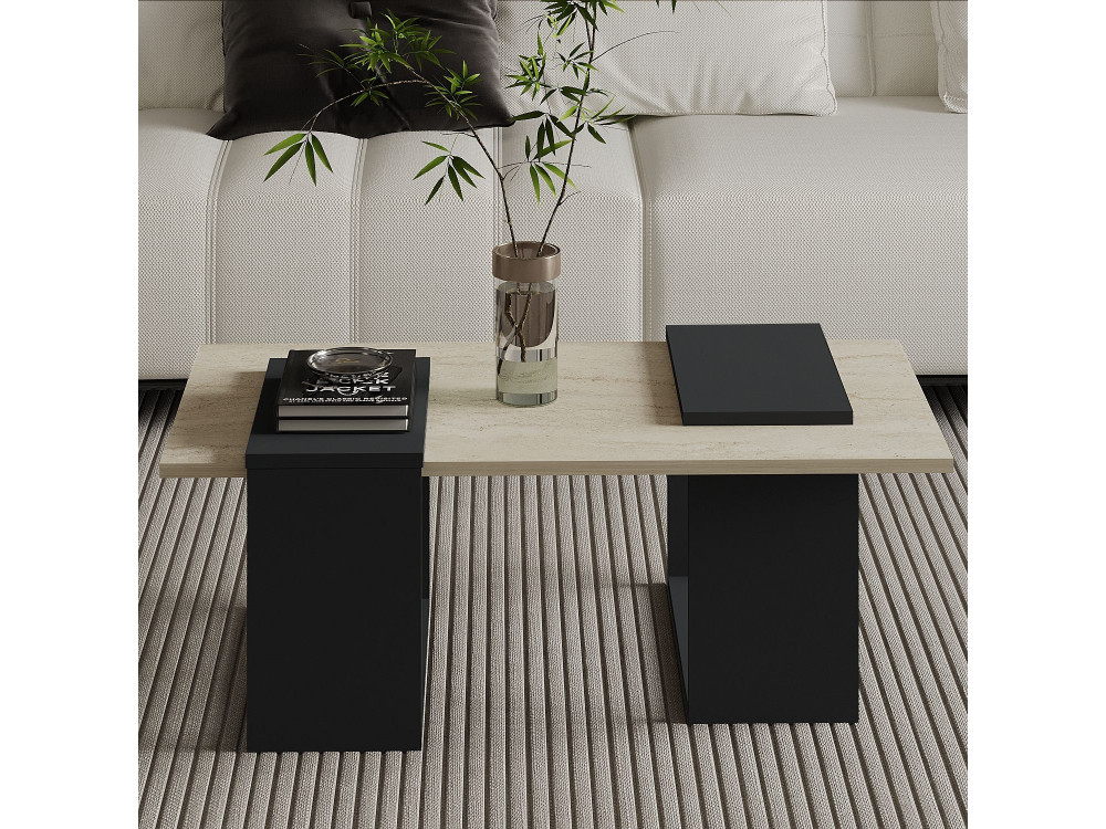 Mesa baja de madera "Matris" - 90 x 46 x 37 cm - Gris antracita