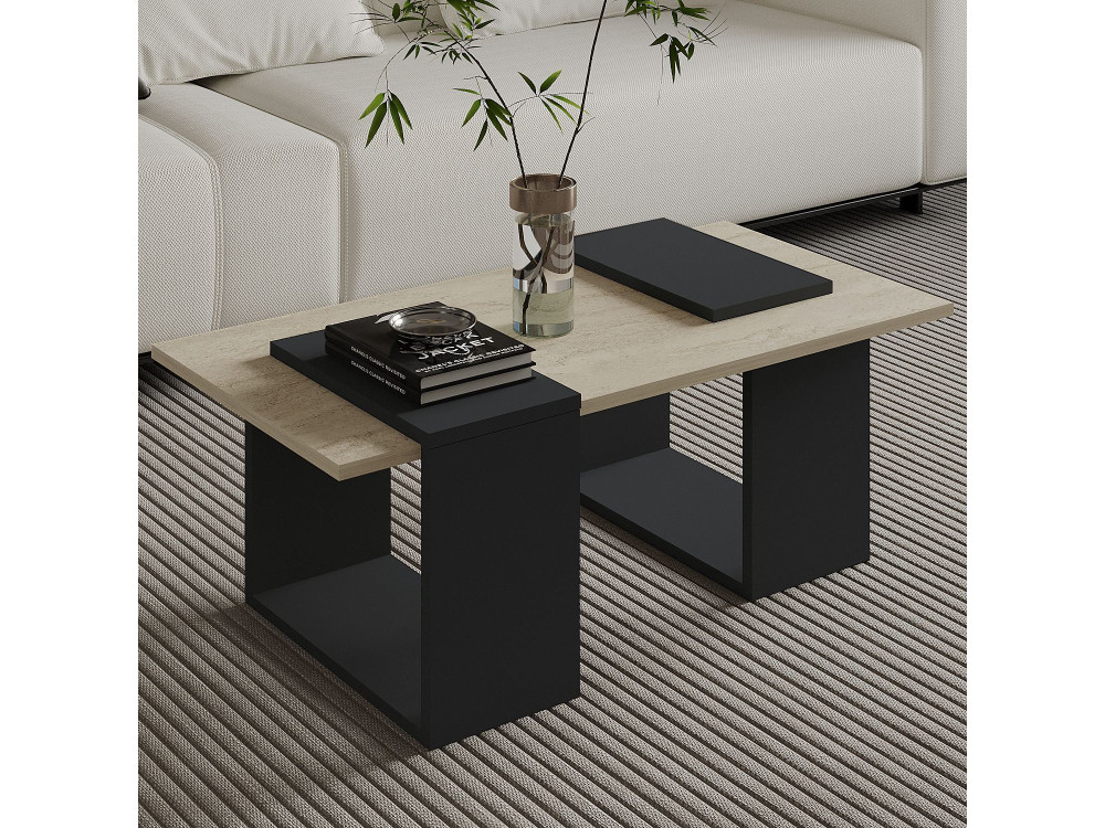 Mesa baja de madera "Matris" - 90 x 46 x 37 cm - Gris antracita
