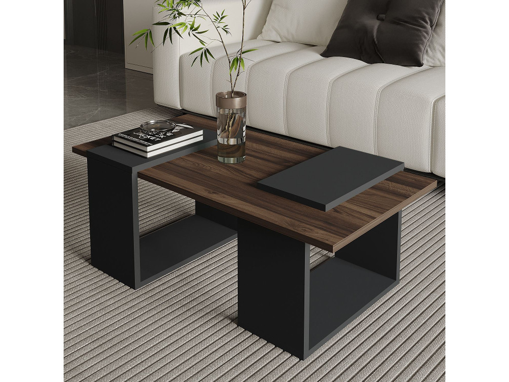 Mesa baja de madera "Matris" - 90 x 46 x 37 cm - Marrón