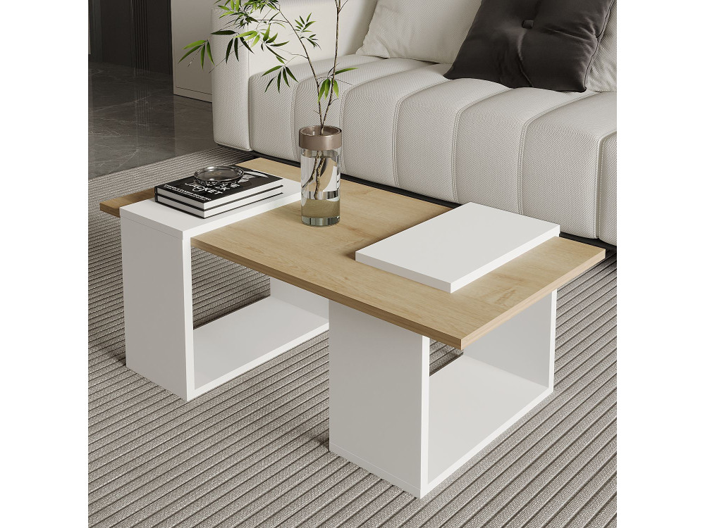 Mesa baja de madera "Matris" - 90 x 46 x 37 cm - Blanco