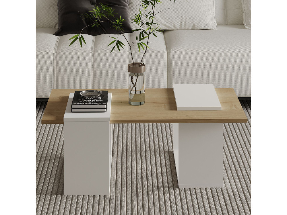 Mesa baja de madera "Matris" - 90 x 46 x 37 cm - Blanco