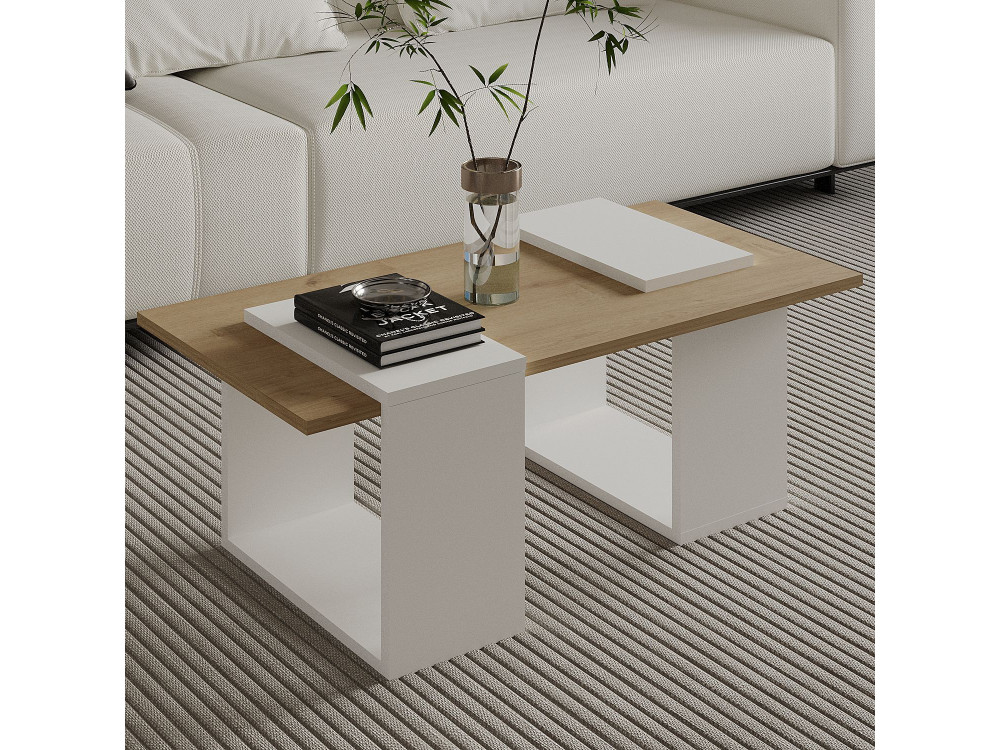 Mesa baja de madera "Matris" - 90 x 46 x 37 cm - Blanco