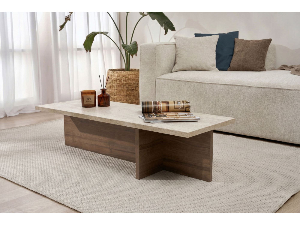 Mesa baja de madera "Harbor" - 120 x 45 x 30 cm - Travertino