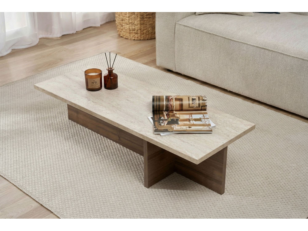 Mesa baja de madera "Harbor" - 120 x 45 x 30 cm - Travertino