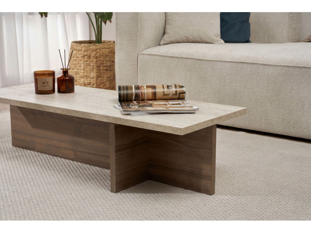 Mesa baja de madera "Harbor" - 120 x 45 x 30 cm - Travertino