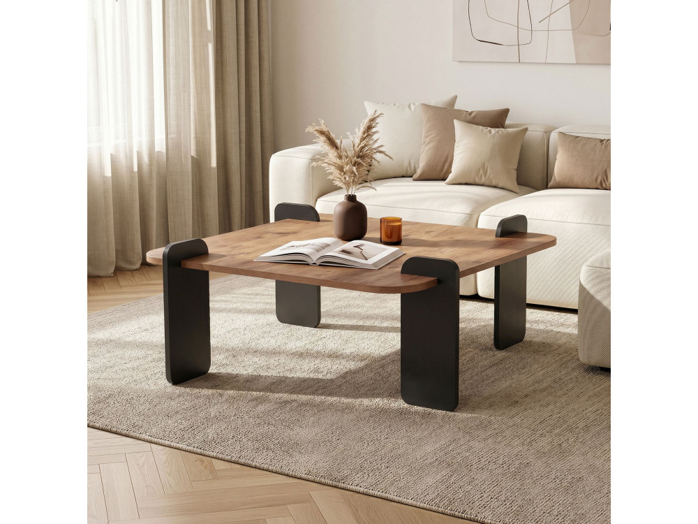 Mesa baja de madera "Marais" - 90 x 90 x 35 cm - Marrón claro