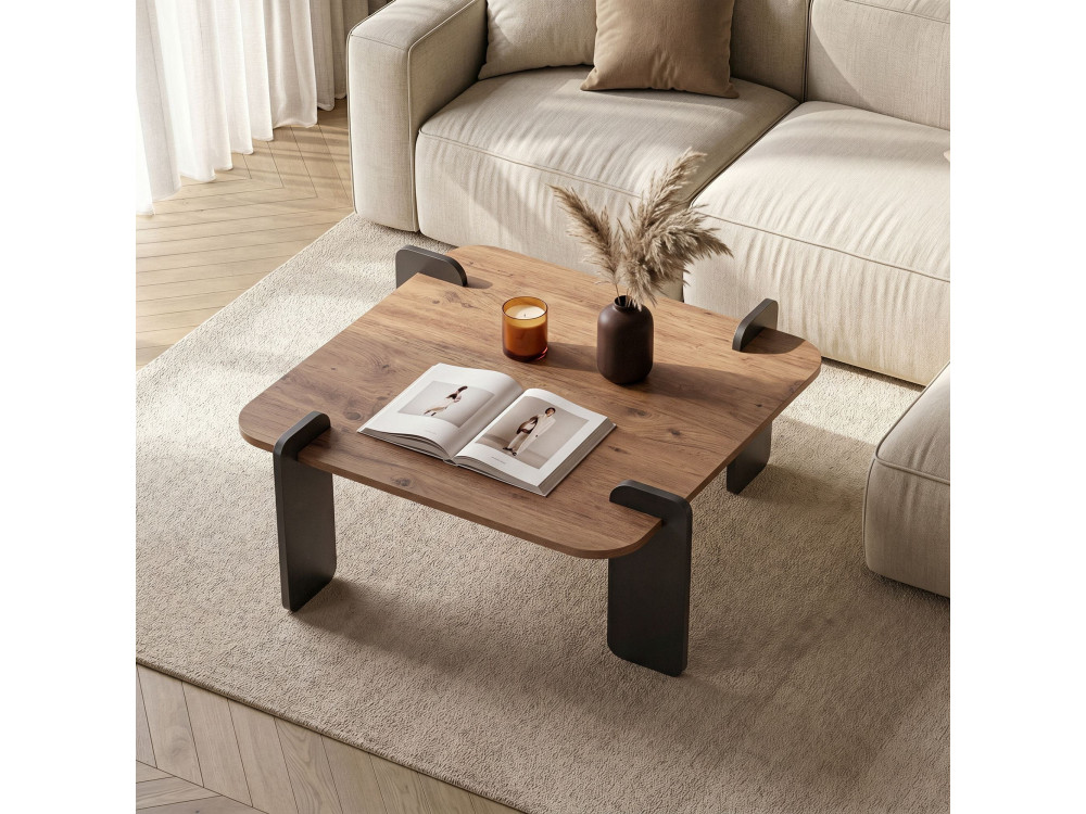 Mesa baja de madera "Marais" - 90 x 90 x 35 cm - Marrón claro