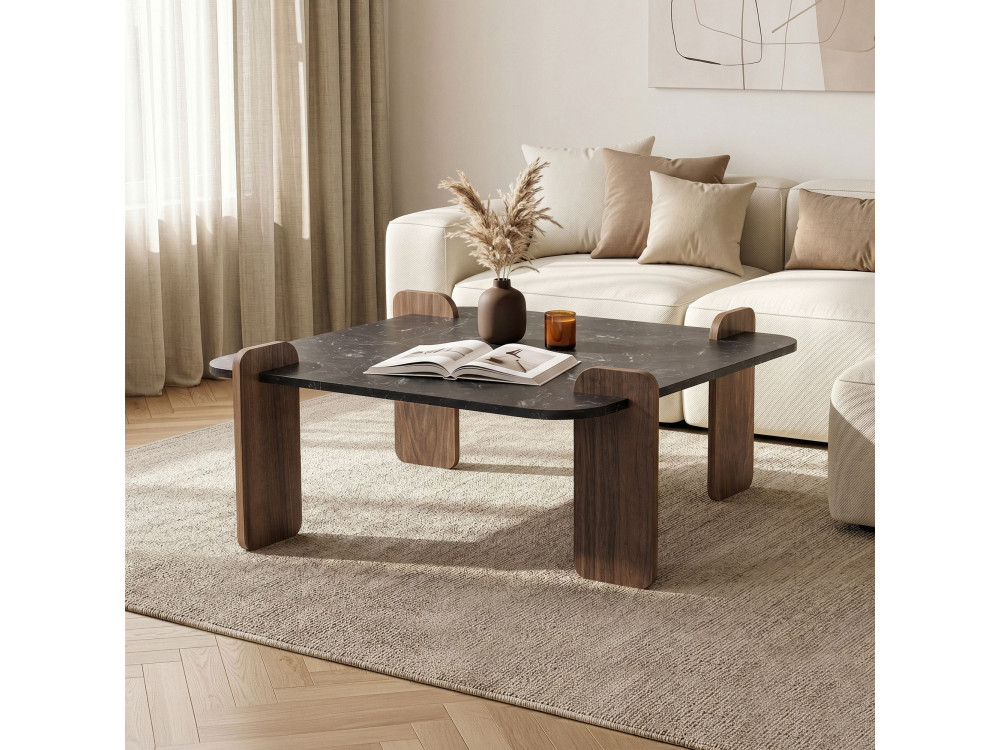 Mesa baja de madera "Marais" - 90 x 90 x 35 cm - Negra
