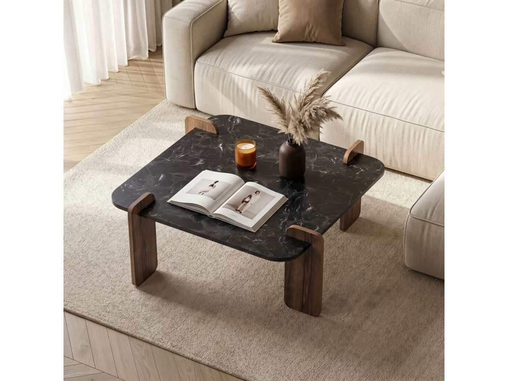 Mesa baja de madera "Marais" - 90 x 90 x 35 cm - Negra