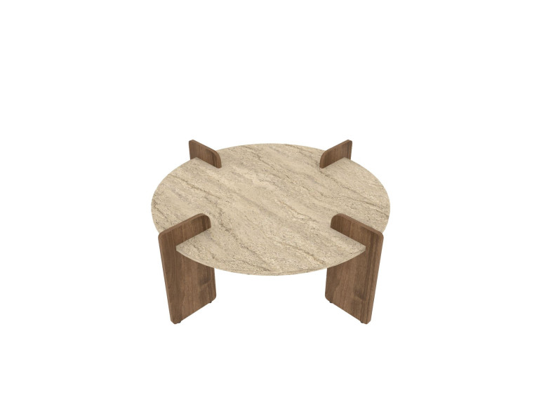 Mesa baja de madera "Avoure" - 90 x 90 x 35 cm - Travertino