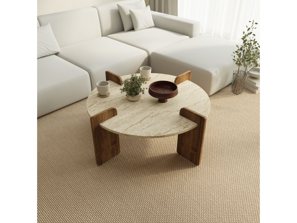 Mesa baja de madera "Avoure" - 90 x 90 x 35 cm - Travertino