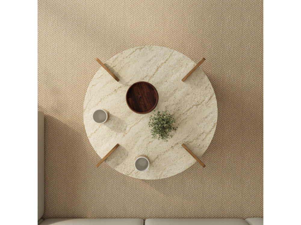 Mesa baja de madera "Avoure" - 90 x 90 x 35 cm - Travertino