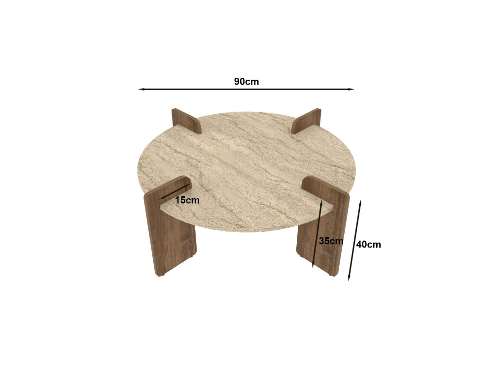 Mesa baja de madera "Avoure" - 90 x 90 x 35 cm - Travertino