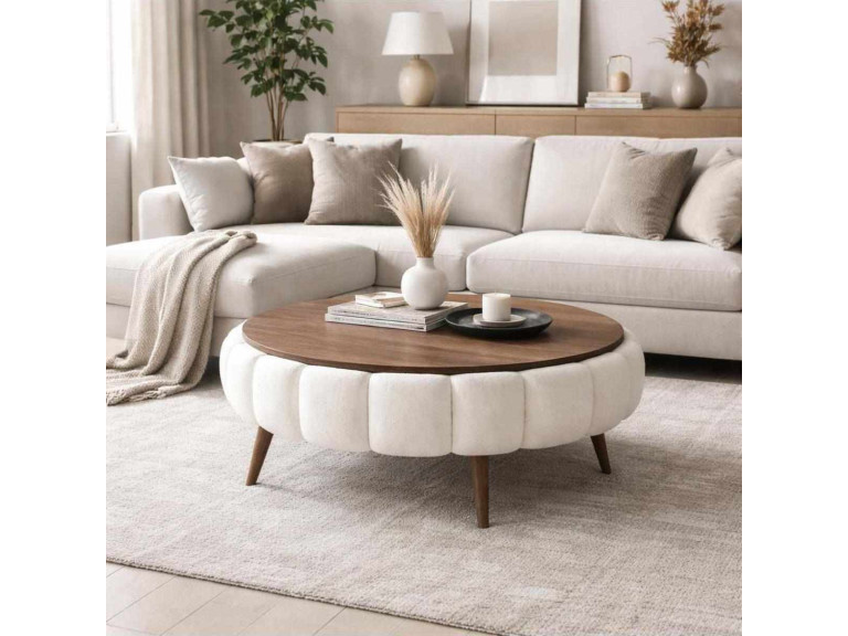 Mesa baja de madera "Yuvarlak" - 100 x 100 x 44 cm - Blanca