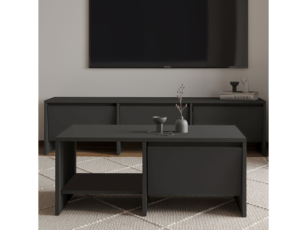 Mesa baja de madera "Laris" - 90 x 45 x 35 cm - Gris antracita