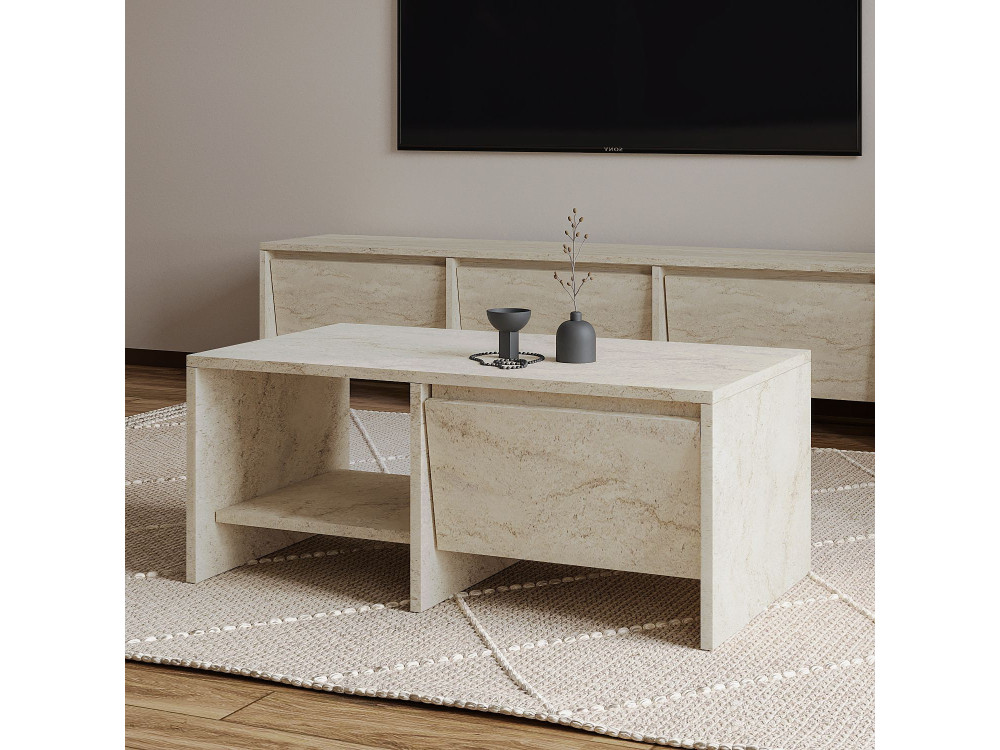 Mesa baja de madera "Laris" - 90 x 45 x 35 cm - Travertino