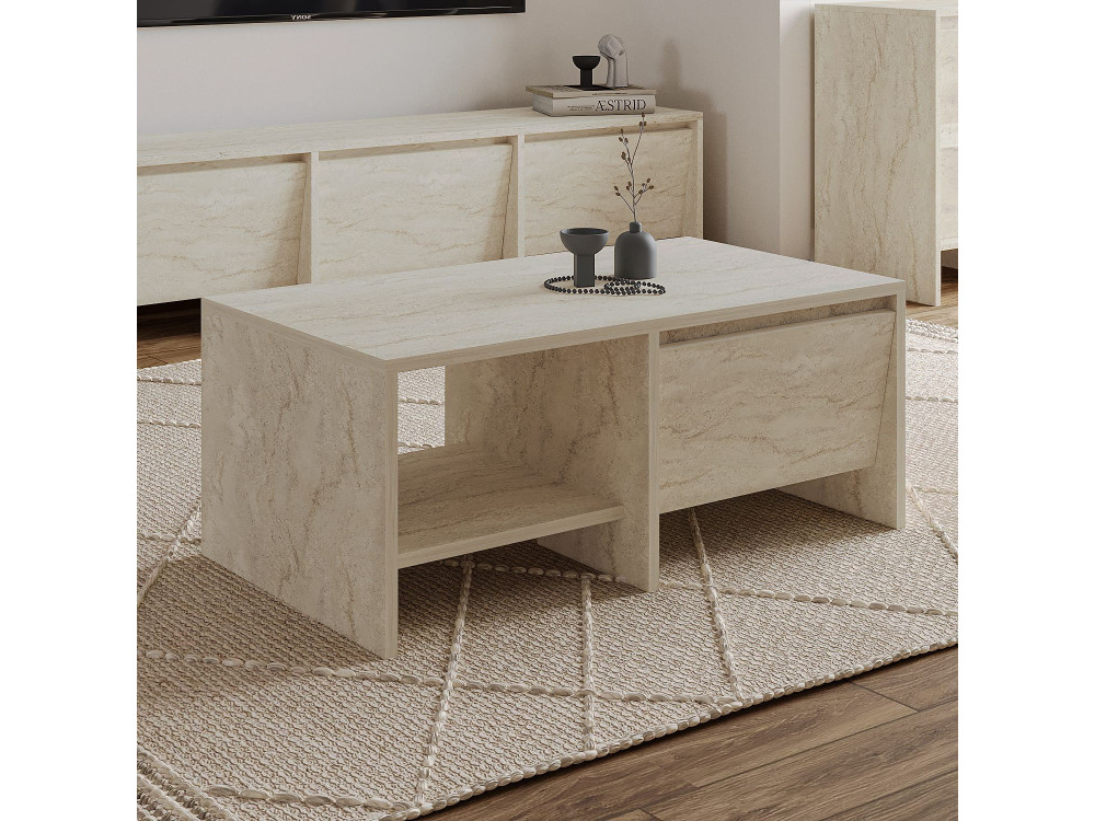 Mesa baja de madera "Laris" - 90 x 45 x 35 cm - Travertino
