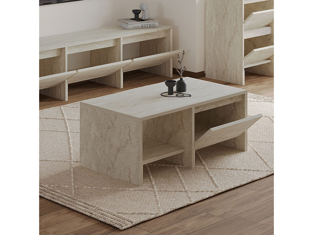 Mesa baja de madera "Laris" - 90 x 45 x 35 cm - Travertino
