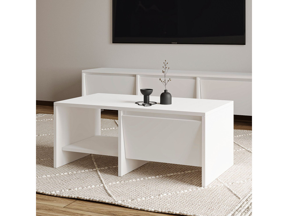 Mesa baja de madera "Laris" - 90 x 45 x 35 cm - Blanco