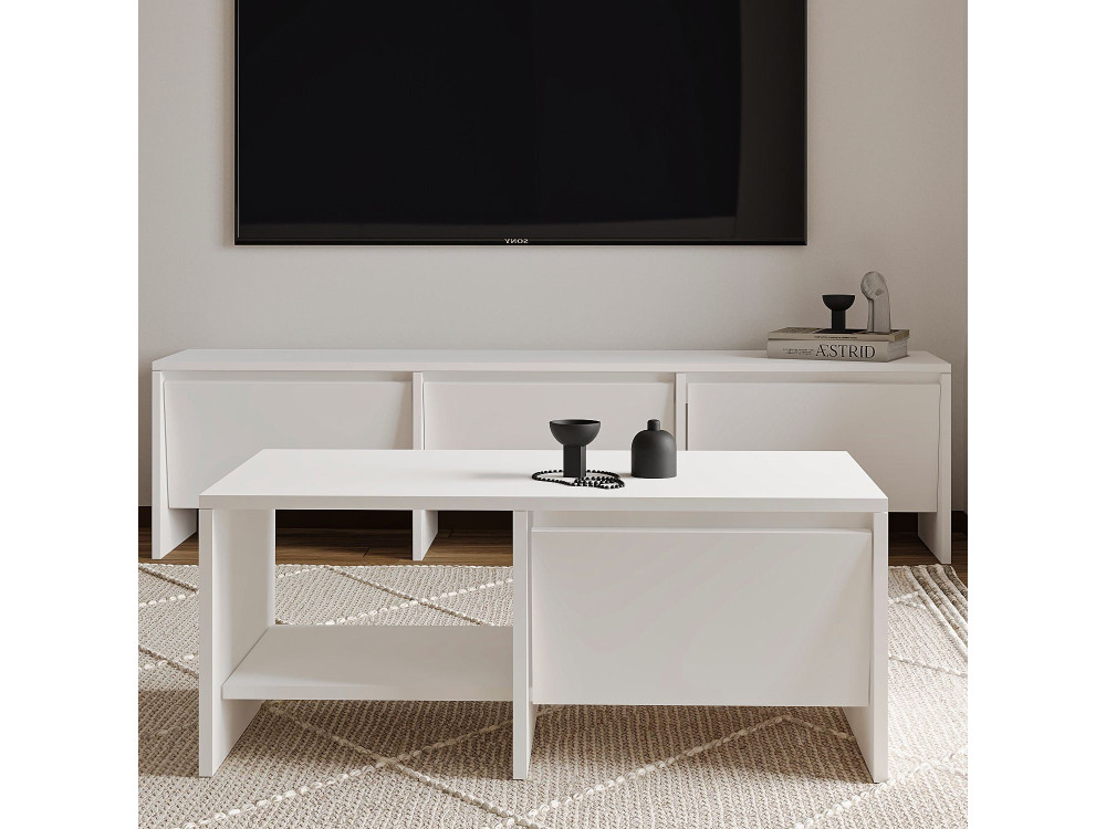 Mesa baja de madera "Laris" - 90 x 45 x 35 cm - Blanco