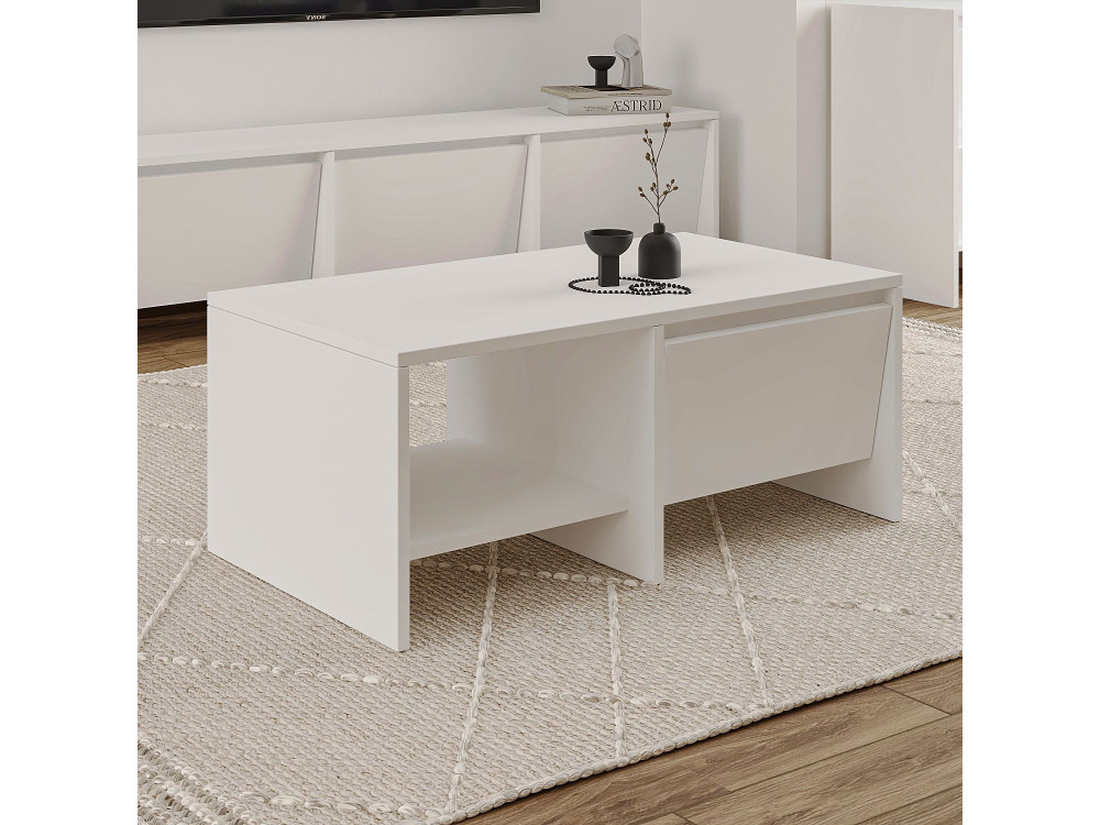 Mesa baja de madera "Laris" - 90 x 45 x 35 cm - Blanco