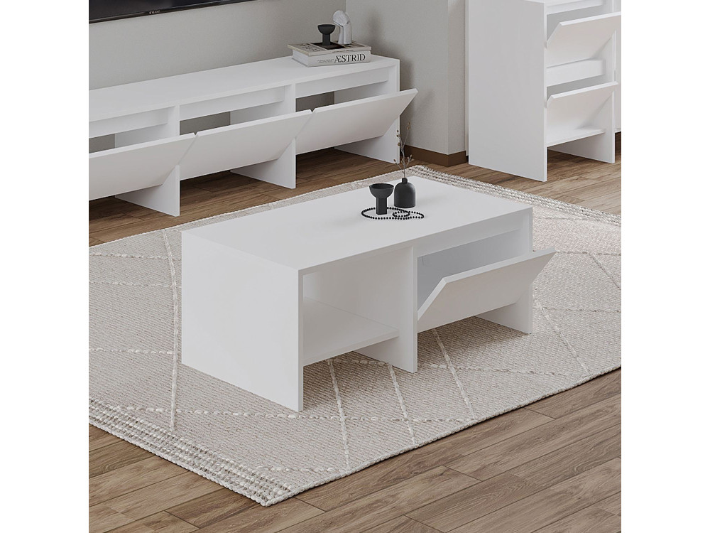 Mesa baja de madera "Laris" - 90 x 45 x 35 cm - Blanco