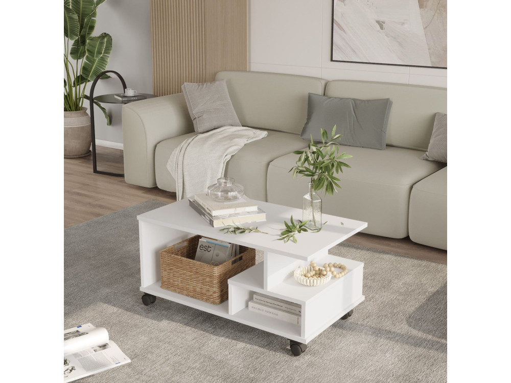 Mesa baja de madera "MIN9" - 90 x 51 x 42 cm - Blanca