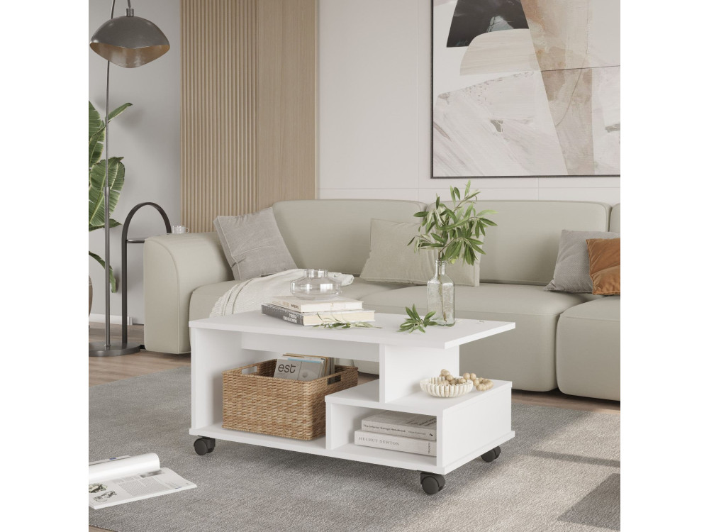 Mesa baja de madera "MIN9" - 90 x 51 x 42 cm - Blanca