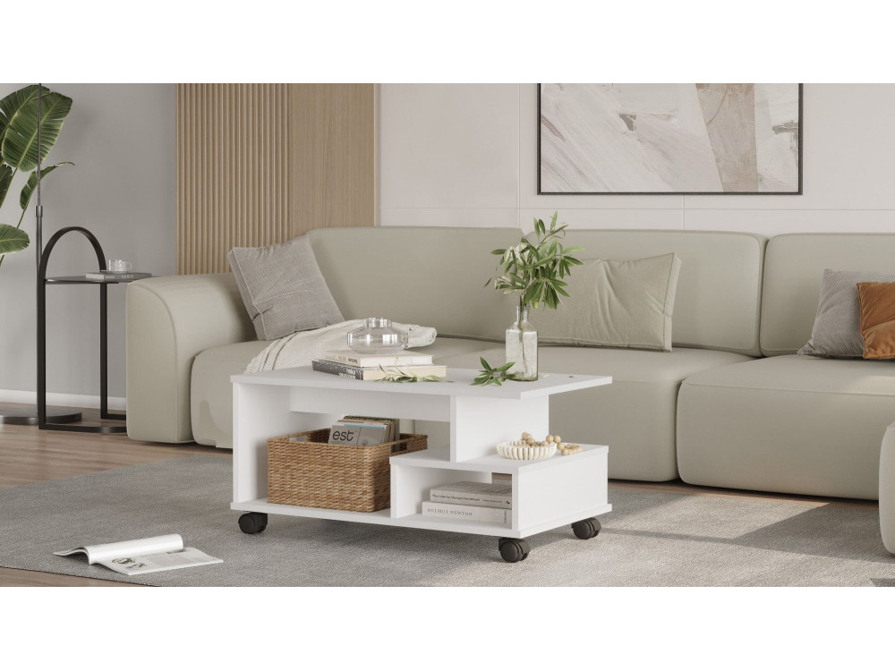 Mesa baja de madera "MIN9" - 90 x 51 x 42 cm - Blanca