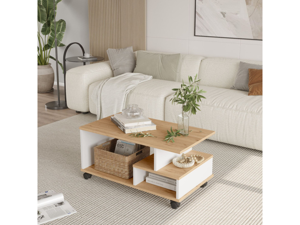 Mesa baja de madera "MIN9" - 90 x 51 x 42 cm - Blanca