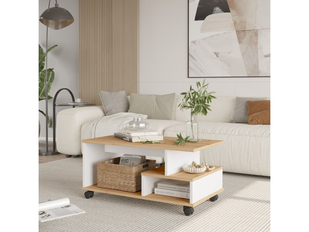 Mesa baja de madera "MIN9" - 90 x 51 x 42 cm - Blanca