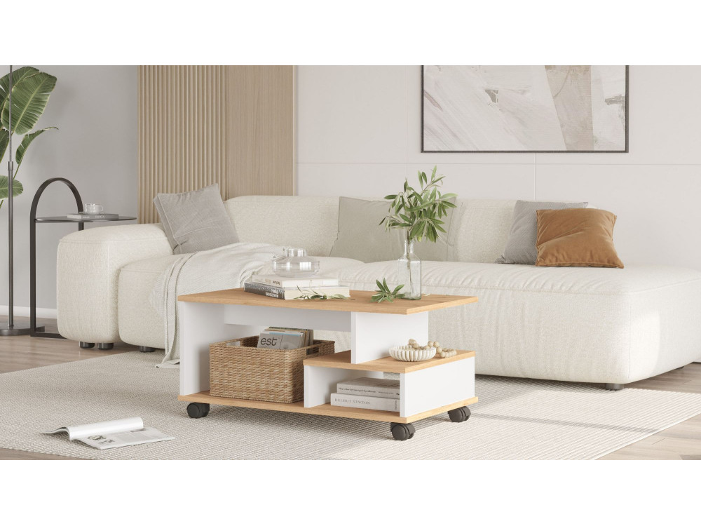 Mesa baja de madera "MIN9" - 90 x 51 x 42 cm - Blanca