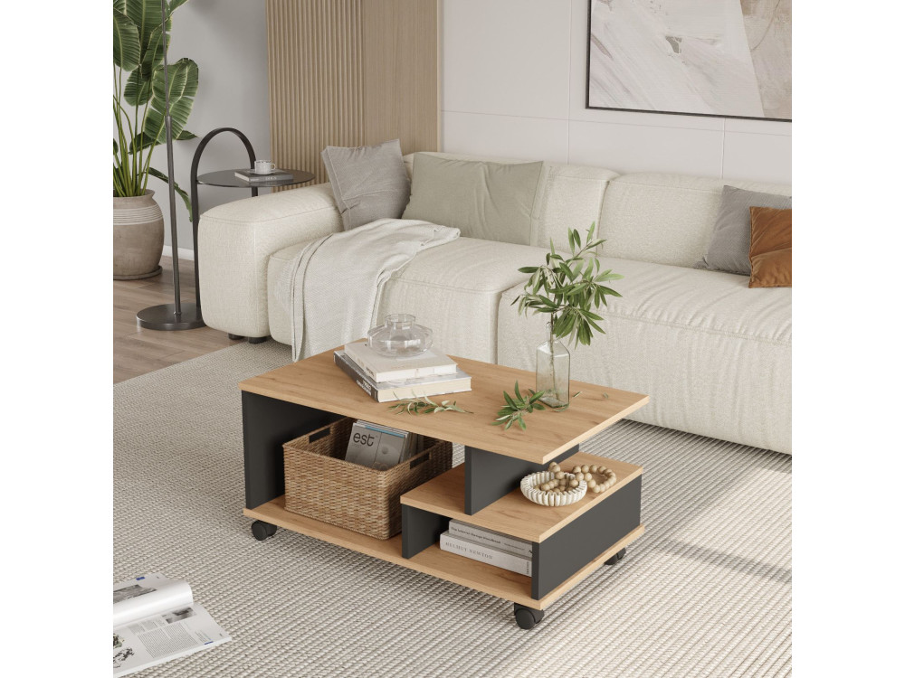 Mesa baja de madera "MIN9" - 90 x 51 x 42 cm - Gris antracita