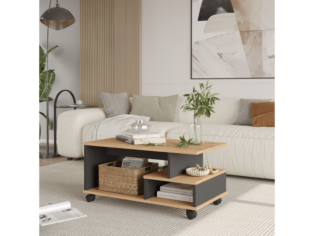 Mesa baja de madera "MIN9" - 90 x 51 x 42 cm - Gris antracita