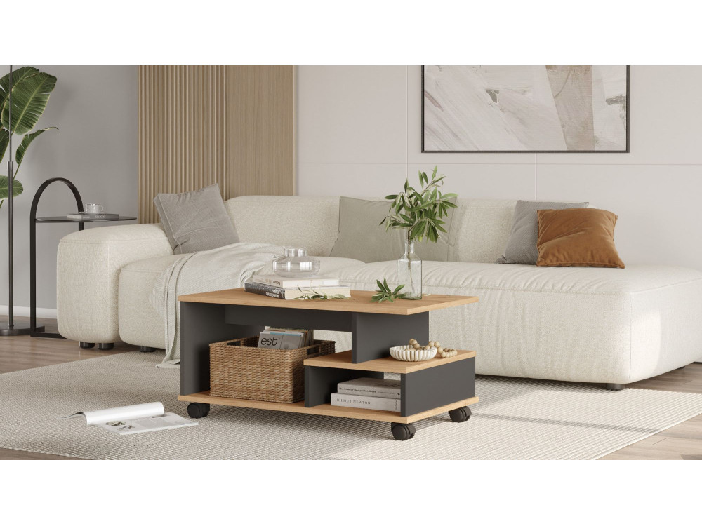 Mesa baja de madera "MIN9" - 90 x 51 x 42 cm - Gris antracita